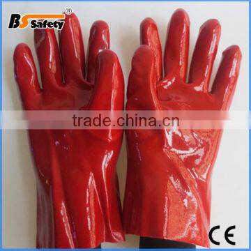 BSSAFETY short red oil resistant red pvc coated glove for household and clean