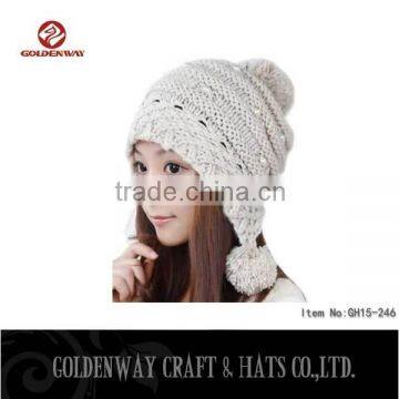 wholesale Hot Sale Fur Bobble girl Beanies Knitted Hats Knitted Wool Winter Beanie Hats