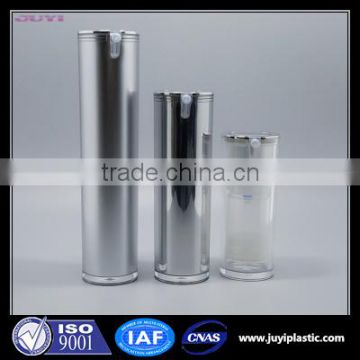 High end matt silver acrylic cosmetic plastic airless pump bottle,15ml,30ml,40ml,50ml airless cosmetic bottle blue color