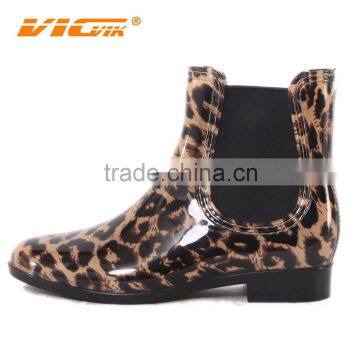 New design leopard printing PVC ladies fashion rain boots