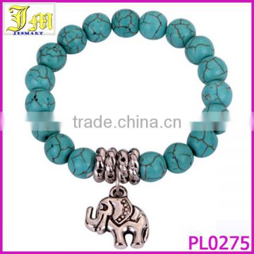 New Elegant Jewelry Tibetan Silver Bangle Turquoise Beads Dangle Elephant Bracelet