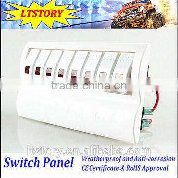 8 GANG Waterproof Rorcker Switches Plastic Panel with Breaker back