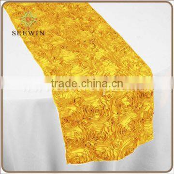 Plain Dyed Pattern and Satin Fabric,100% Polyester Satin Material Satin Rose Embroidery Table Runner/wedding Deco Rosette Table photo-4