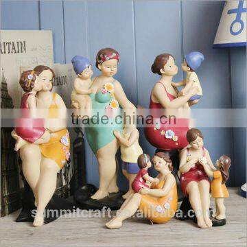 Resin fat lady figurines mother and child sculptures
