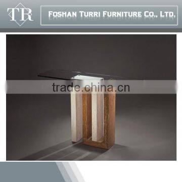 Modern austere Iran marble console table with glass top