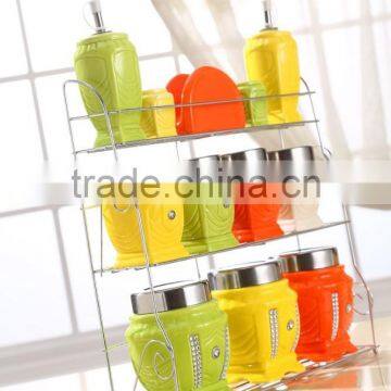 Colour Ceramic Canister Set With Stainless Metal Stand photo-3
