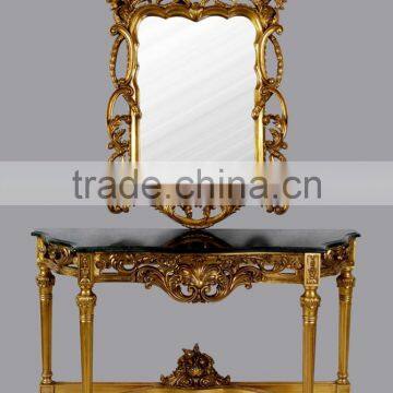 Gold Leaf With Natural Marble Top Antique Reproduction Console Table for Sales