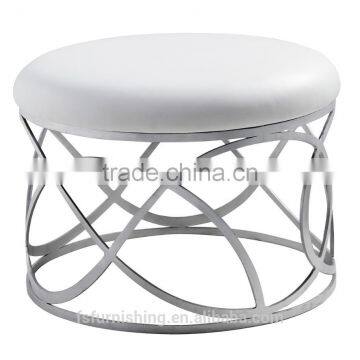 JR-01 Modern Contemporary White Color Genuine Leather Crystal Tufted Leisure Neoclassic Stools Ottoman Chair photo-6