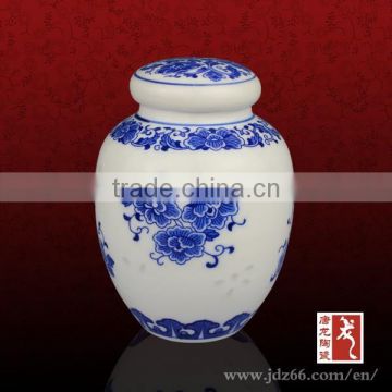 Antique Chinese blue and white tea caddy large ceramic