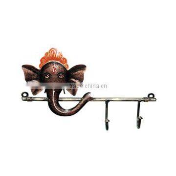 IRON PAINTED WALL GANESHA 2 HOOK BROWN