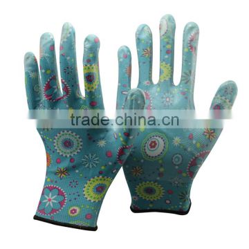 NMSAFETY 13 gauge Free shipping Hot sale Wholesale Retail flower pu work gloves size have S M L XL