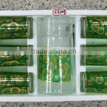 JK019 7pcs Glass Drinking Set With Bronzing Deco photo-2