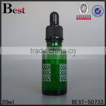 essencial oil glass bottel 20ml oil glass bottle green round shape beard oil glass bottle with black plastic dropper