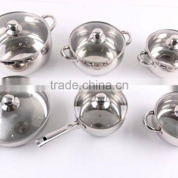 Metal Stainless Steel Cooking Pans and Pots , 12 Pcs Cooware Sets