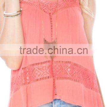 Lace Panel Gauze Tank Top Wholesale Designer Clothing photo-3