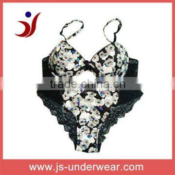 elegant floral print satin bras bikini underwear set