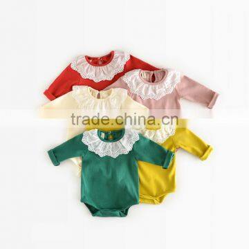 Wholesale Babies Products Newborn Pure colour Frill Collar Baby Long Sleeve Romper