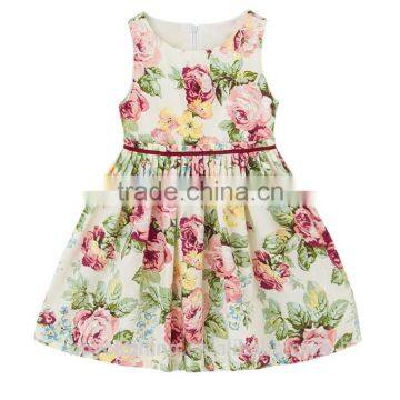 Floral Print Sleeveless Cotton Princess Wedding Little Girls Dress Party Flower Children Beach Kid Summer Dress Girl 2017