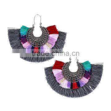 Bohemian Jewelry Vintage Silver Plated With Colorful Tassel Dangle Earrings photo-2