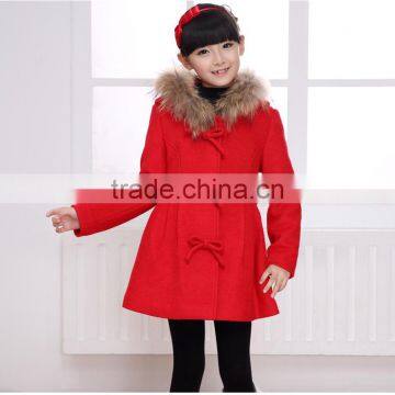 new design winter woolen coat for girls/fur collar for kids girls