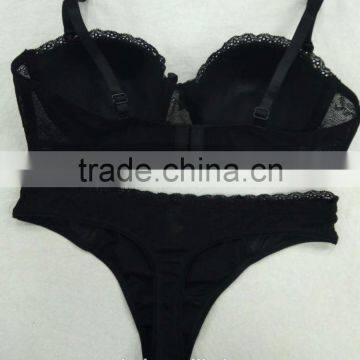 Top Selling Sexy Underwear Fancy Women Black Bra Thong Set photo-2