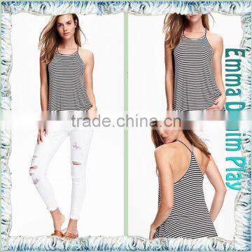 Latest Designs Sexy Ladies White Black Striped Tank Tops photo-5
