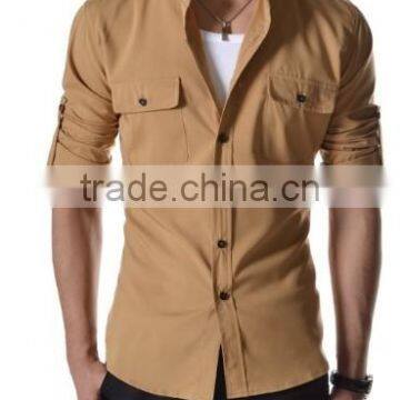 Men Casual Shirts Cotton Fabric Welcomed Men Chinese Collar Shirts photo-2