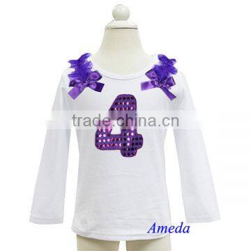 Girls Bling Purple 1st - 6th Birthday White Long Sleeves Tee photo-4