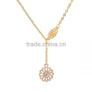 New Fashion Gold Plated Pattern Hollow Carved Connector Flower Pendant With Clear Rhinestone Y Shaped Lariat Necklace