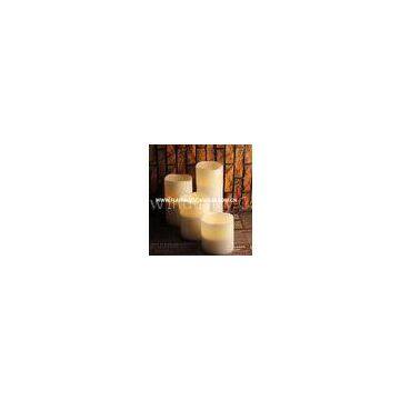 Paraffin Wax Round White Flameless LED Pillar Candles With Wax In Ivory With Wavy Edge