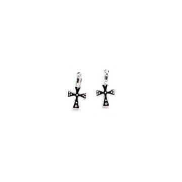 Chic Earrings Black Cross Crystal Pendant Silver Beads
