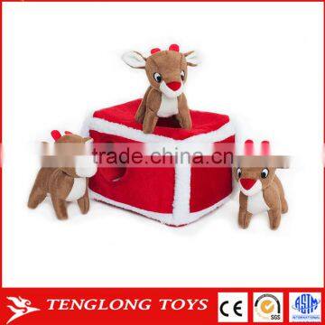 Custom plush toy christmas reindeer pen burrow reindeer squeaky plush toy for dog hide and seek