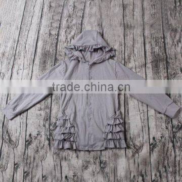 Boutique latest gray cardigan with hood and ruffles kids character clothing wholesale