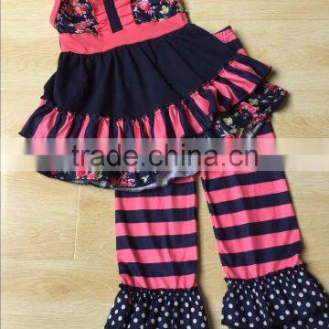 stripe shorts and sleeveless top,clothing kids Floral printing baby outfits for kids, import clothing from china