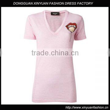 OEM Latest Womens Short Sleeve Custom T Shirt Printing Ladies V Neck Printed T Shirts