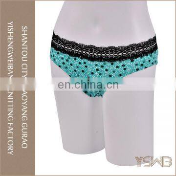 Green beautiful flower printing panty comfortable soft young girls underwear