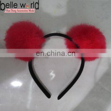 High quality Winter Cute Big Rabbits Fur Ball headband for girls