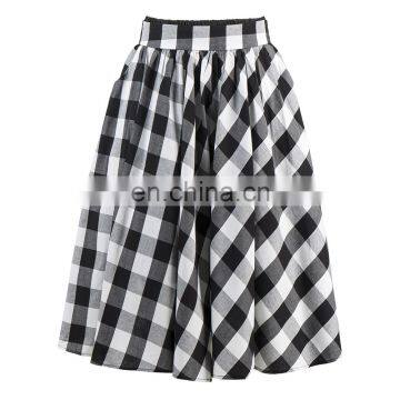 OEM clothing supply Black white Plaid A line Midi Ruffle Skirt For Women