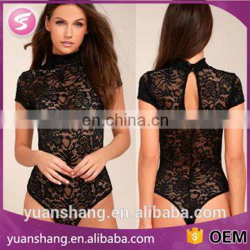 2017 short sleeve black slimming lace bodysuit for women