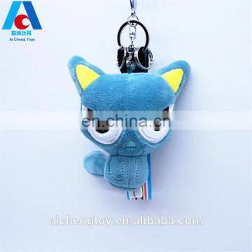 low price wholesale 12cm cartoon blue cat plush toy keychain pendant