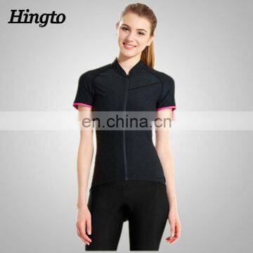 Plain black women short sleeve bike wear customized custom design cycling jersey With Promotional Price