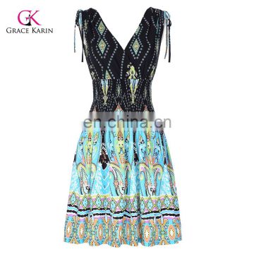 Grace Karin Women's Elastic Waist Sleeveless V-Neck V-Back Beach Dress CL010447-1