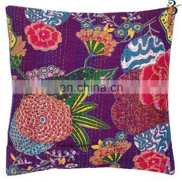 Indian Cushion Cover Handmade Embroided Fruit Print Home Decor Sofa Pillow Case Decorative Kantha Cushion