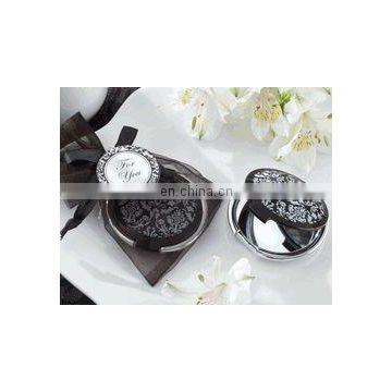 "Reflections" Elegant Damask Black & White Mirror Compact