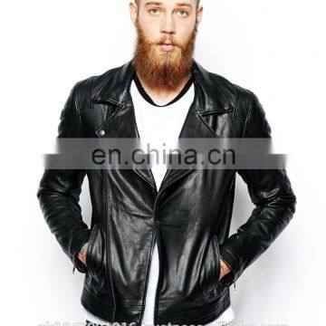 Men's Fashion Genuine Cowhide Milled Leather Bomber/Biker Jacket Quilted Pocket in Black