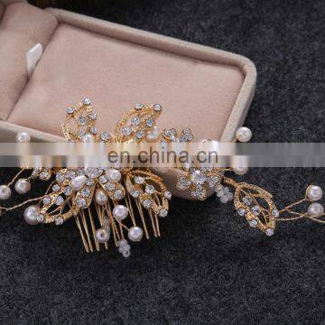 Glitter Glass Rhinestone Wedding Handmade Braided Flower Pearl Hair Comb/