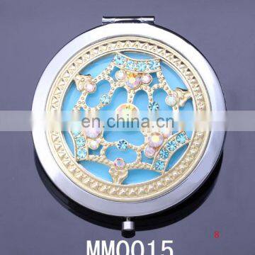 wholesale fashion gold crown jewelry rhinestone relief compact mirror