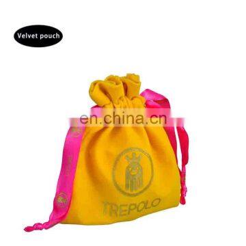 Wholesale emboridery Logo gift printing gold logo printed jewelry gift pouch velvet drawstring bag