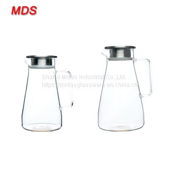 Clear explosion-proof pyrex heat insulated glass water jug with stainless steel lid