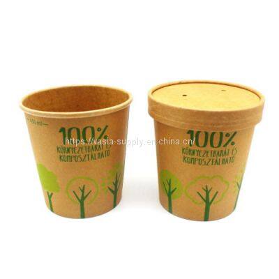 Kraft paper takeaway custom printed disposable paper soup bowls with lids for hot soup